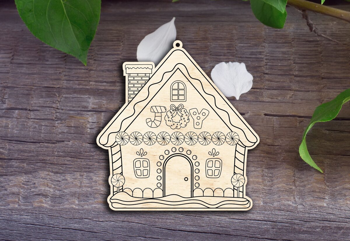 Σετ των 3 Intra απο ξύλο plywood 3mm-4mm πάχος - Χριστουγεννιάτικο Στολίδι Gingerbread House 2 Δίασταση 6x6 cm INTRAFABR-31814529