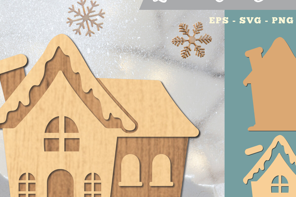 Σετ των 2 Intra απο ξύλο plywood 3mm-4mm πάχος - Μελόψωμο Σπίτι 3D Διακόσμηση με λέιζερ Δίασταση 20x20 cm INTRAFABR-111486135