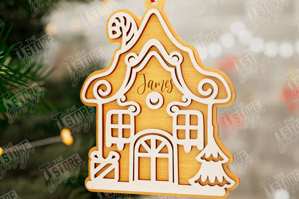 Σετ των 3 Intra απο ξύλο plywood 3mm-4mm πάχος - Gingerbread House | Χριστουγεννιάτικη διακόσμηση Δίασταση 6x6 cm INTRAFABR-106015846