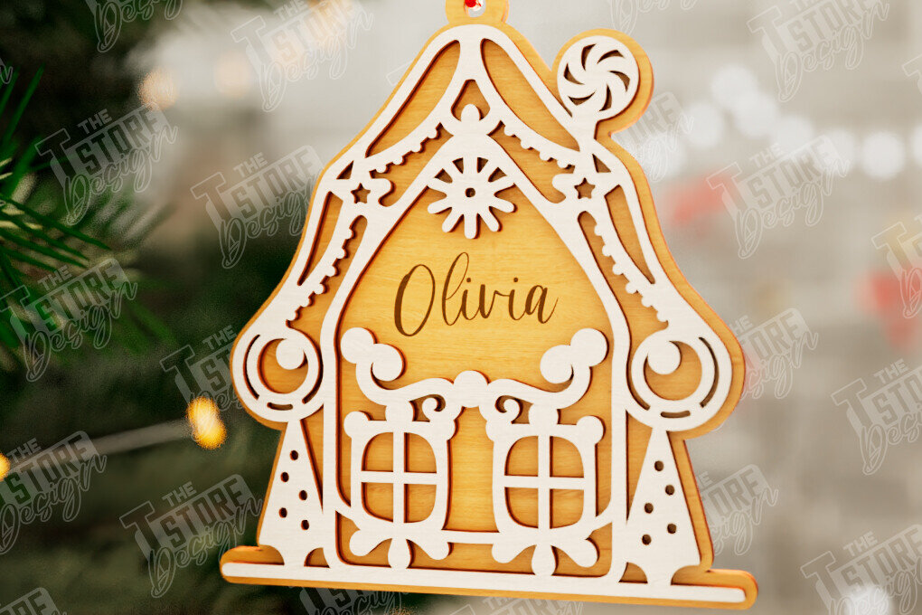 Σετ των 3 Intra απο ξύλο plywood 3mm-4mm πάχος - Gingerbread House | Χριστουγεννιάτικη διακόσμηση Δίασταση 6x6 cm INTRAFABR-106015799