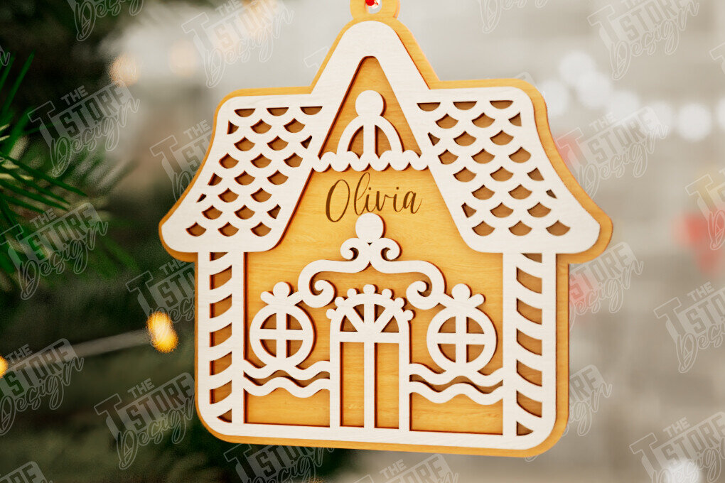 Σετ των 3 Intra απο ξύλο plywood 3mm-4mm πάχος - Gingerbread House | Χριστουγεννιάτικη διακόσμηση Δίασταση 6x6 cm INTRAFABR-106015813