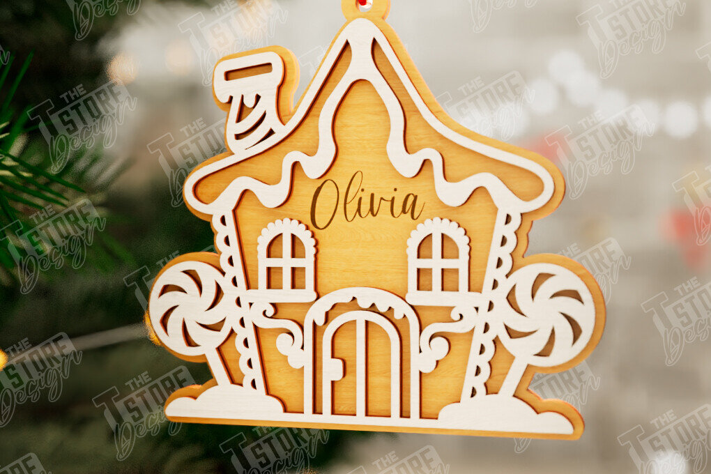 Σετ των 3 Intra απο ξύλο plywood 3mm-4mm πάχος - Gingerbread House | Χριστουγεννιάτικη διακόσμηση Δίασταση 6x6 cm INTRAFABR-106015818