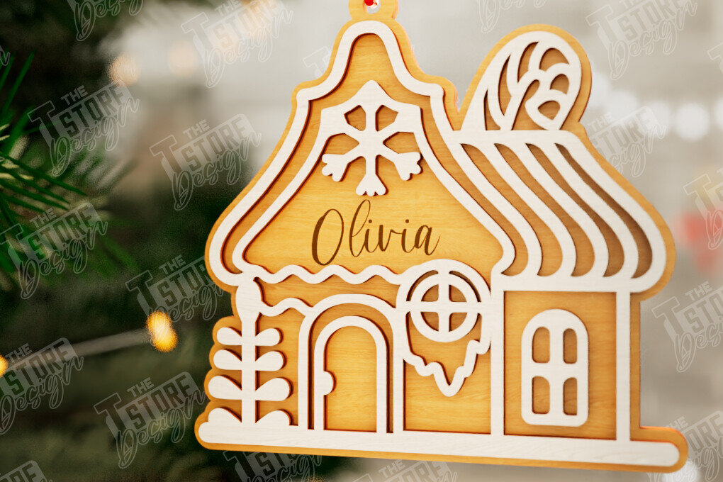 Σετ των 3 Intra απο ξύλο plywood 3mm-4mm πάχος - Gingerbread House | Χριστουγεννιάτικη διακόσμηση Δίασταση 6x6 cm INTRAFABR-106015821