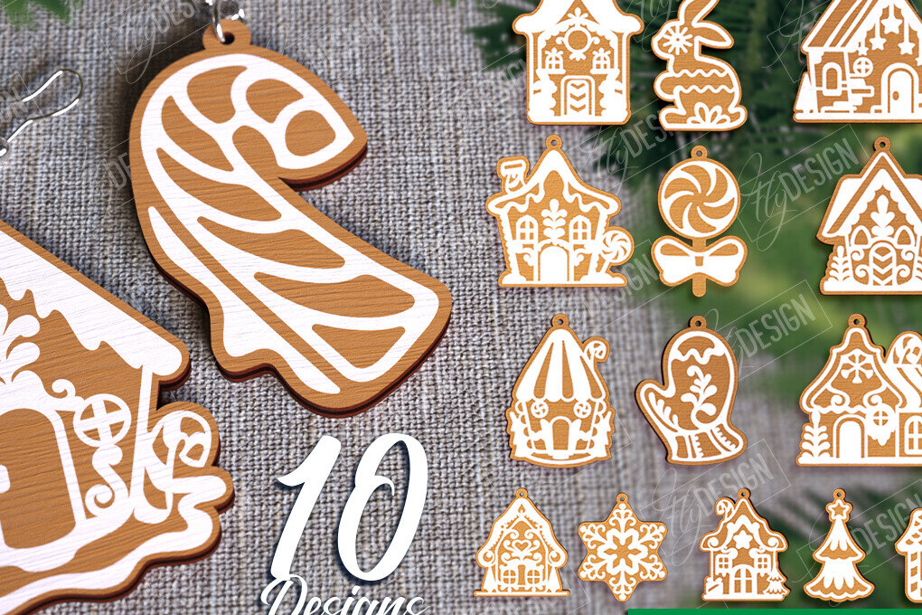 Σετ των 3 Intra απο ξύλο plywood 3mm-4mm πάχος - Gingerbread House Earrings Bundle | CNC Δίασταση 3x3 cm INTRAFABR-107025479