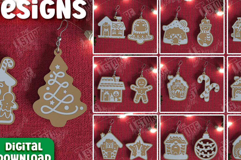 Σετ των 3 Intra απο ξύλο plywood 3mm-4mm πάχος - Gingerbread House Earrings Bundle | CNC Δίασταση 3x3 cm INTRAFABR-106454525