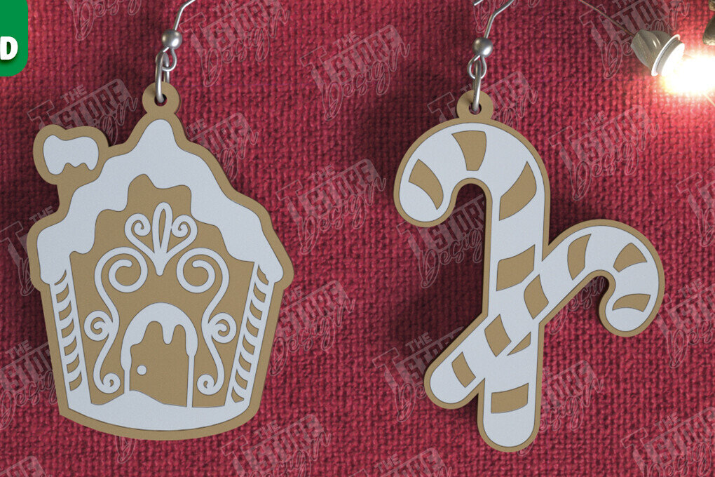 Σετ των 3 Intra απο ξύλο plywood 3mm-4mm πάχος - Gingerbread House Earrings |Κόσμημα| CNC Δίασταση 3x3 cm INTRAFABR-106454074