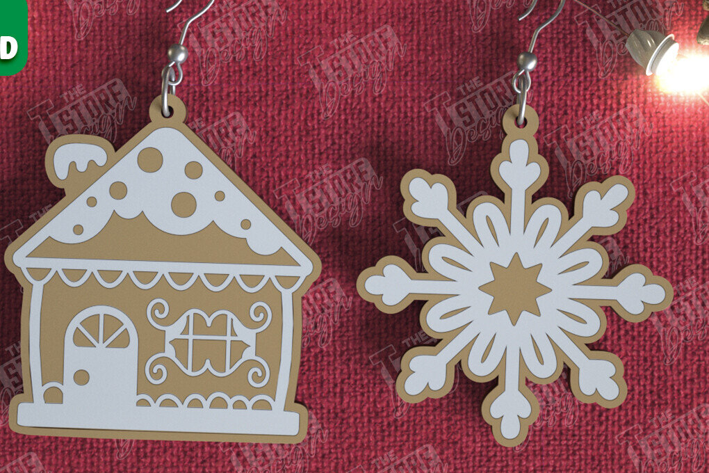 Σετ των 3 Intra απο ξύλο plywood 3mm-4mm πάχος - Gingerbread House Earrings |Κόσμημα| CNC Δίασταση 3x3 cm INTRAFABR-106454098