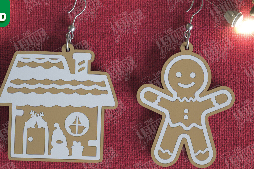 Σετ των 3 Intra απο ξύλο plywood 3mm-4mm πάχος - Gingerbread House Earrings |Κόσμημα| CNC Δίασταση 3x3 cm INTRAFABR-106454101