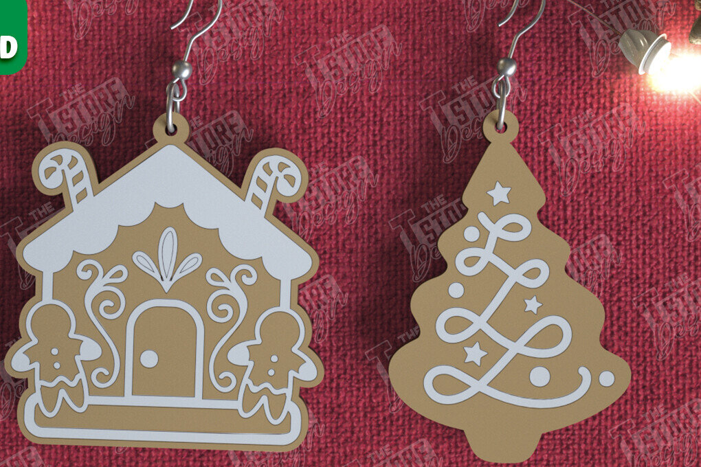 Σετ των 3 Intra απο ξύλο plywood 3mm-4mm πάχος - Gingerbread House Earrings |Κόσμημα| CNC Δίασταση 3x3 cm INTRAFABR-106454105