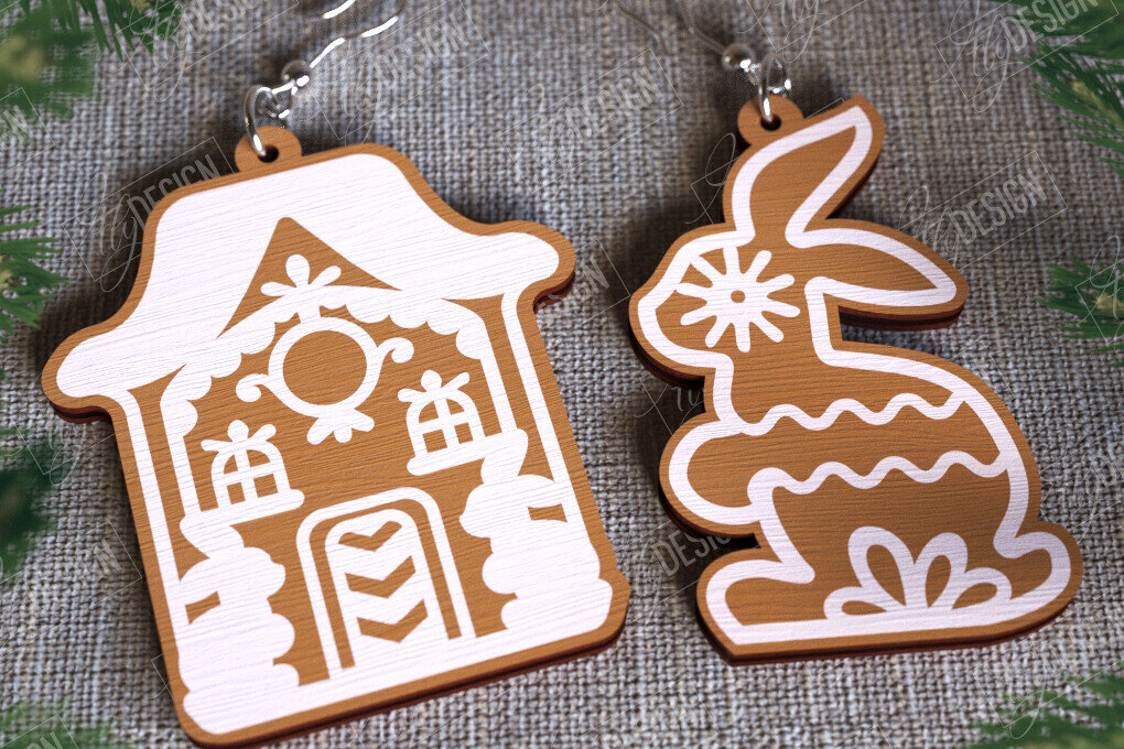 Σετ των 3 Intra απο ξύλο plywood 3mm-4mm πάχος - Gingerbread House Earrings | Κοσμήματα|CNC Δίασταση 3x3 cm INTRAFABR-107025032