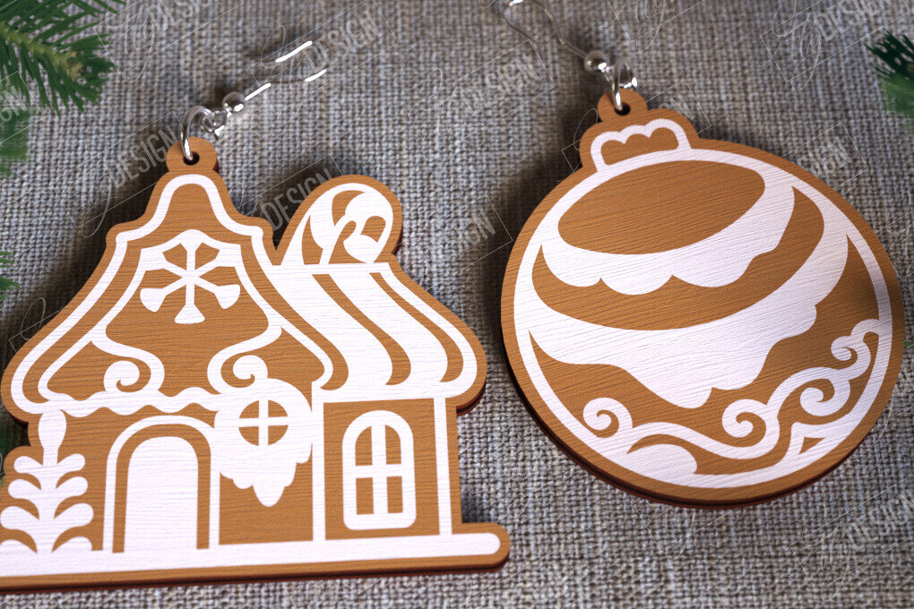 Σετ των 3 Intra απο ξύλο plywood 3mm-4mm πάχος - Gingerbread House Earrings | Κοσμήματα|CNC Δίασταση 3x3 cm INTRAFABR-107025075