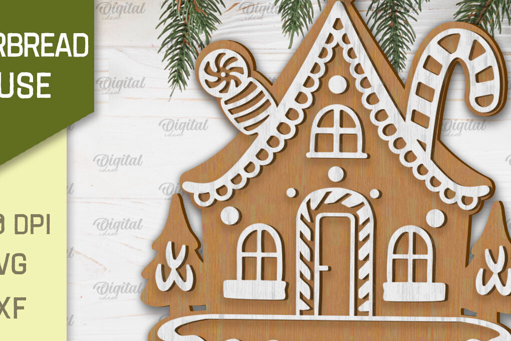 Intra απο ξύλο plywood 3mm-4mm πάχος - Σχέδιο κοπής με λέιζερ Σπίτι μελόψωμο Δίασταση 30x20 cm INTRAFABR-102463014