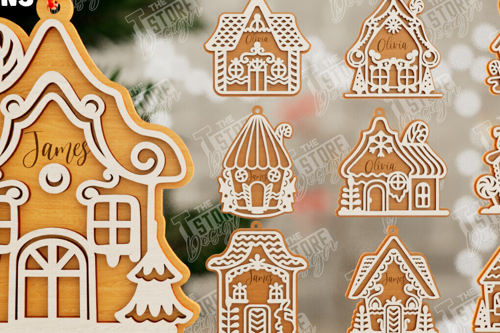 Σετ των 3 Intra απο ξύλο plywood 3mm-4mm πάχος - Πακέτο στολίδι με μελόψωμο | CNC Δίασταση 6x6 cm INTRAFABR-106016579