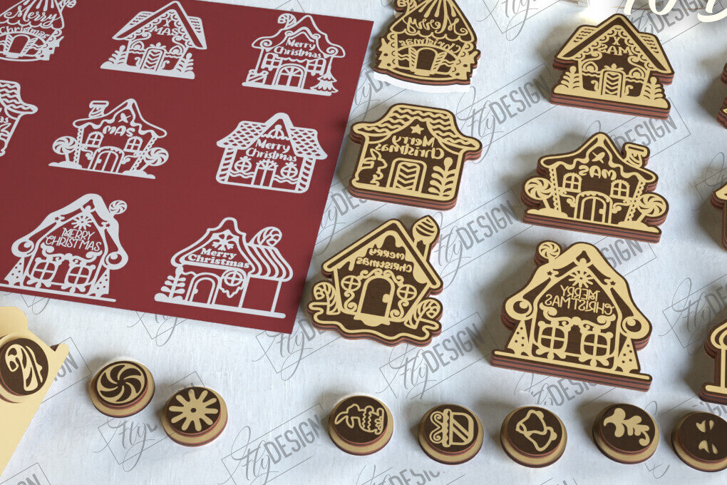 Σετ των 2 Intra απο ξύλο plywood 3mm-4mm πάχος - Πακέτο γραμματοσήμων με μελόψωμο | Χριστούγεννα Δίασταση 15x15 cm INTRAFABR-107441269