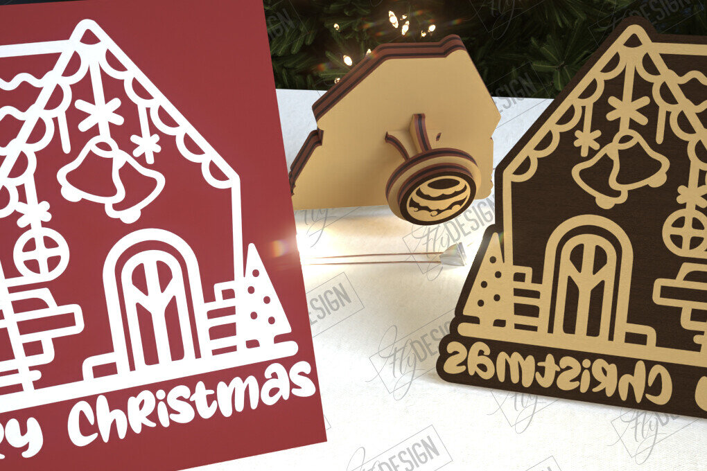 Σετ των 2 Intra απο ξύλο plywood 3mm-4mm πάχος - Σφραγίδα Gingerbread House |Χριστουγεννιάτικη σφραγίδα Δίασταση 15x15 cm INTRAFABR-107440899