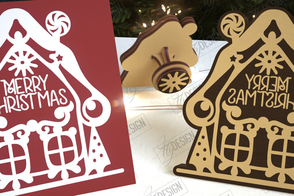 Intra απο ξύλο plywood 3mm-4mm πάχος - Σφραγίδα Gingerbread House |Χριστουγεννιάτικη σφραγίδα Δίασταση 15x15 cm INTRAFABR-107440619