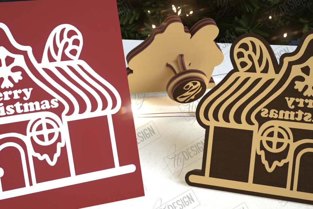 Σετ των 2 Intra απο ξύλο plywood 3mm-4mm πάχος - Σφραγίδα Gingerbread House |Χριστουγεννιάτικη σφραγίδα Δίασταση 15x15 cm INTRAFABR-107440649