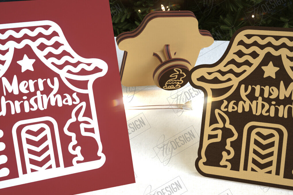 Σετ των 2 Intra απο ξύλο plywood 3mm-4mm πάχος - Σφραγίδα Gingerbread House |Χριστουγεννιάτικη σφραγίδα Δίασταση 15x15 cm INTRAFABR-107440682