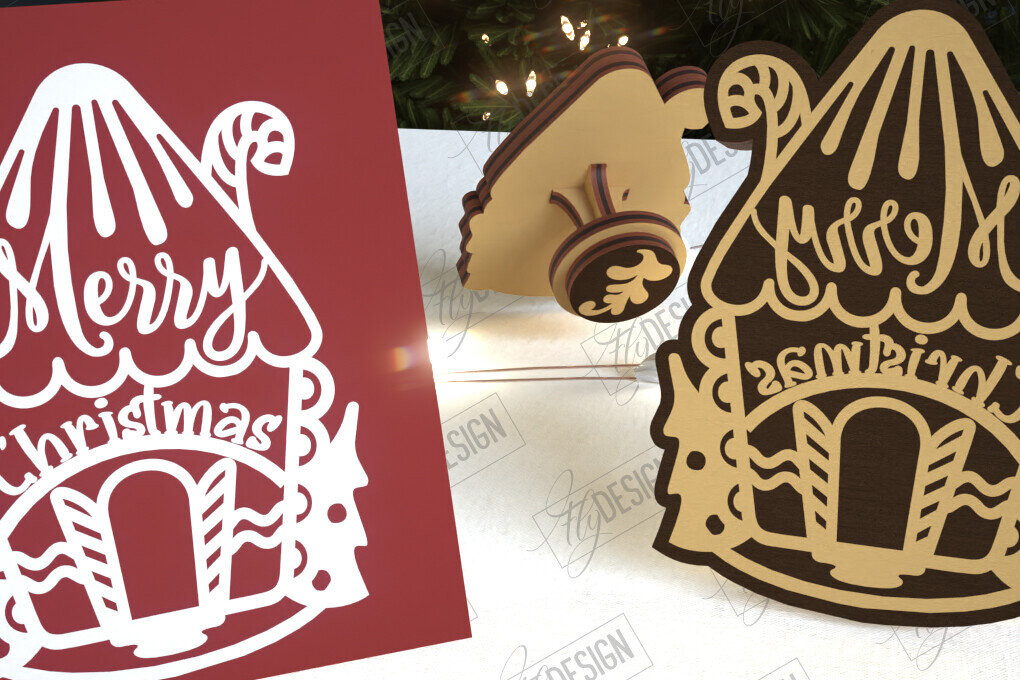 Σετ των 2 Intra απο ξύλο plywood 3mm-4mm πάχος - Σφραγίδα Gingerbread House |Χριστουγεννιάτικη σφραγίδα Δίασταση 15x15 cm INTRAFABR-107440806