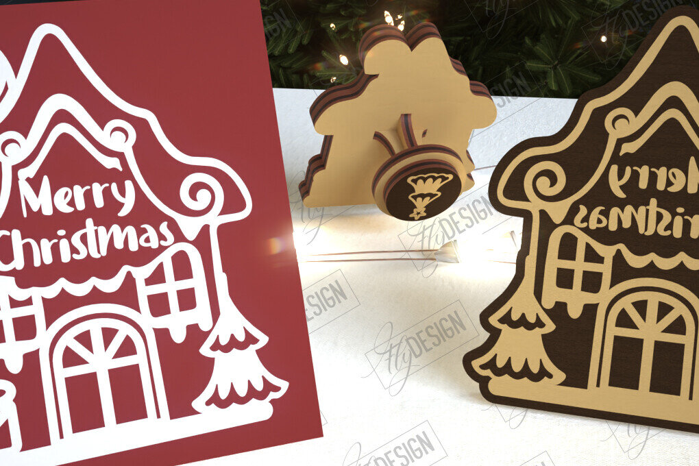 Σετ των 2 Intra απο ξύλο plywood 3mm-4mm πάχος - Σφραγίδα Gingerbread House |Χριστουγεννιάτικη σφραγίδα Δίασταση 15x15 cm INTRAFABR-107440865