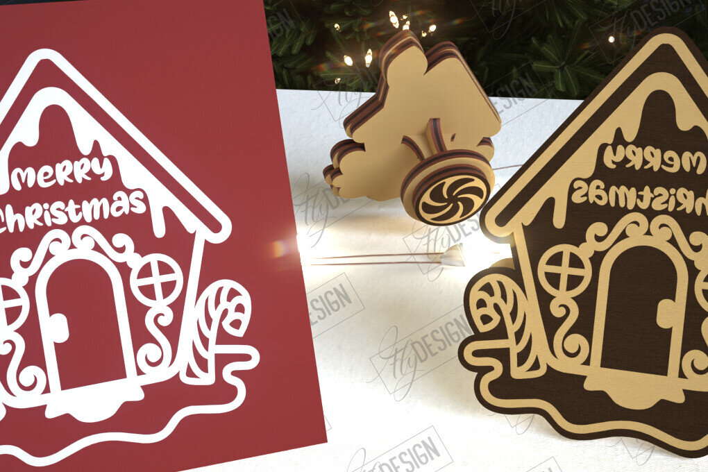 Σετ των 2 Intra απο ξύλο plywood 3mm-4mm πάχος - Σφραγίδα Gingerbread House |Χριστουγεννιάτικη σφραγίδα Δίασταση 15x15 cm INTRAFABR-107440581