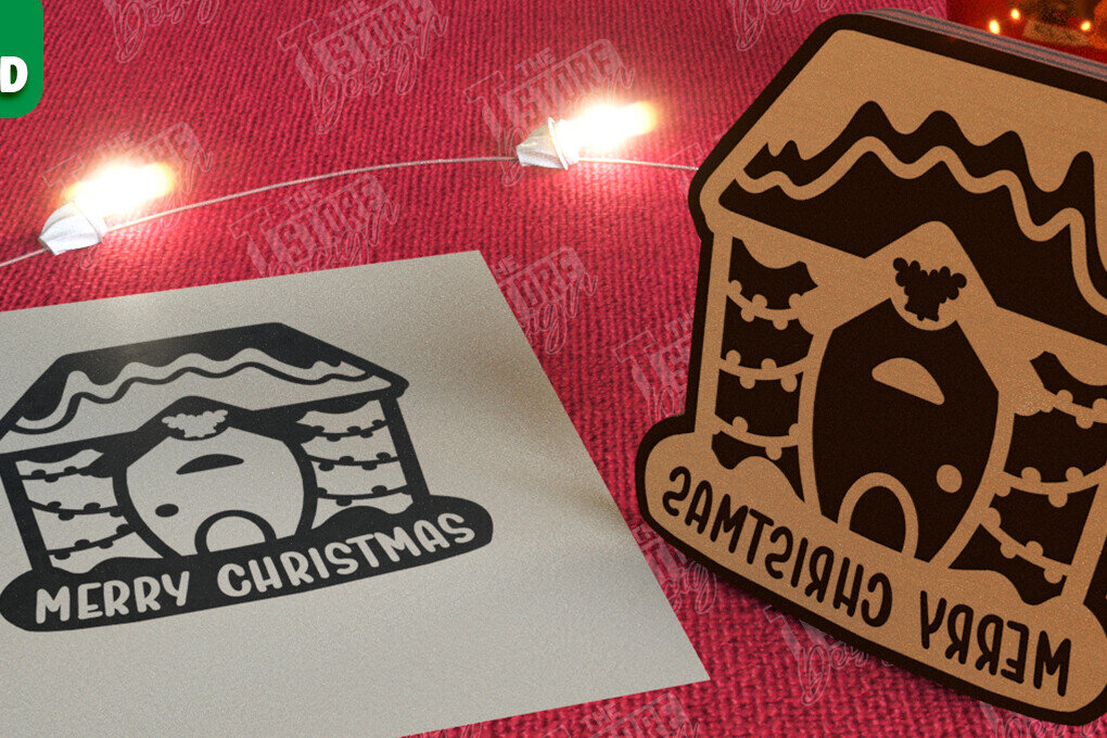 Σετ των 2 Intra απο ξύλο plywood 3mm-4mm πάχος - Σφραγίδα Gingerbread House |Χριστουγεννιάτικη εκτύπωση| CNC Δίασταση 15x15 cm INTRAFABR-106527584