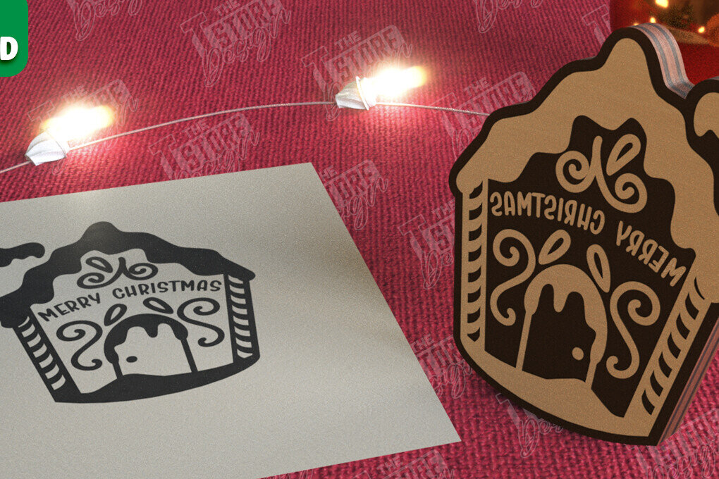 Σετ των 2 Intra απο ξύλο plywood 3mm-4mm πάχος - Σφραγίδα Gingerbread House |Χριστουγεννιάτικη εκτύπωση| CNC Δίασταση 15x15 cm INTRAFABR-106527649