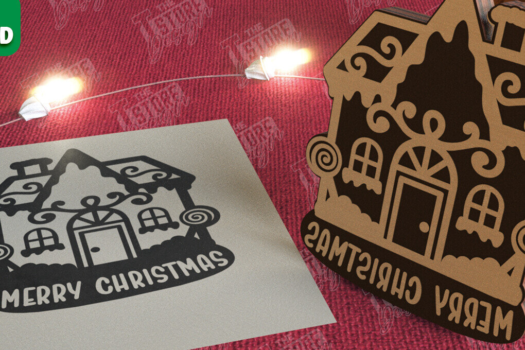 Σετ των 2 Intra απο ξύλο plywood 3mm-4mm πάχος - Σφραγίδα Gingerbread House |Χριστουγεννιάτικη εκτύπωση| CNC Δίασταση 15x15 cm INTRAFABR-106527719