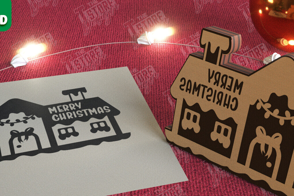 Σετ των 2 Intra απο ξύλο plywood 3mm-4mm πάχος - Σφραγίδα Gingerbread House |Χριστουγεννιάτικη εκτύπωση| CNC Δίασταση 15x15 cm INTRAFABR-106527803