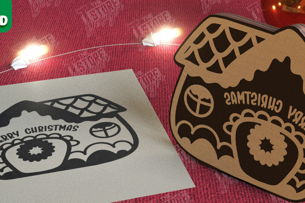 Σετ των 2 Intra απο ξύλο plywood 3mm-4mm πάχος - Σφραγίδα Gingerbread House |Χριστουγεννιάτικη εκτύπωση| CNC Δίασταση 15x15 cm INTRAFABR-106527235