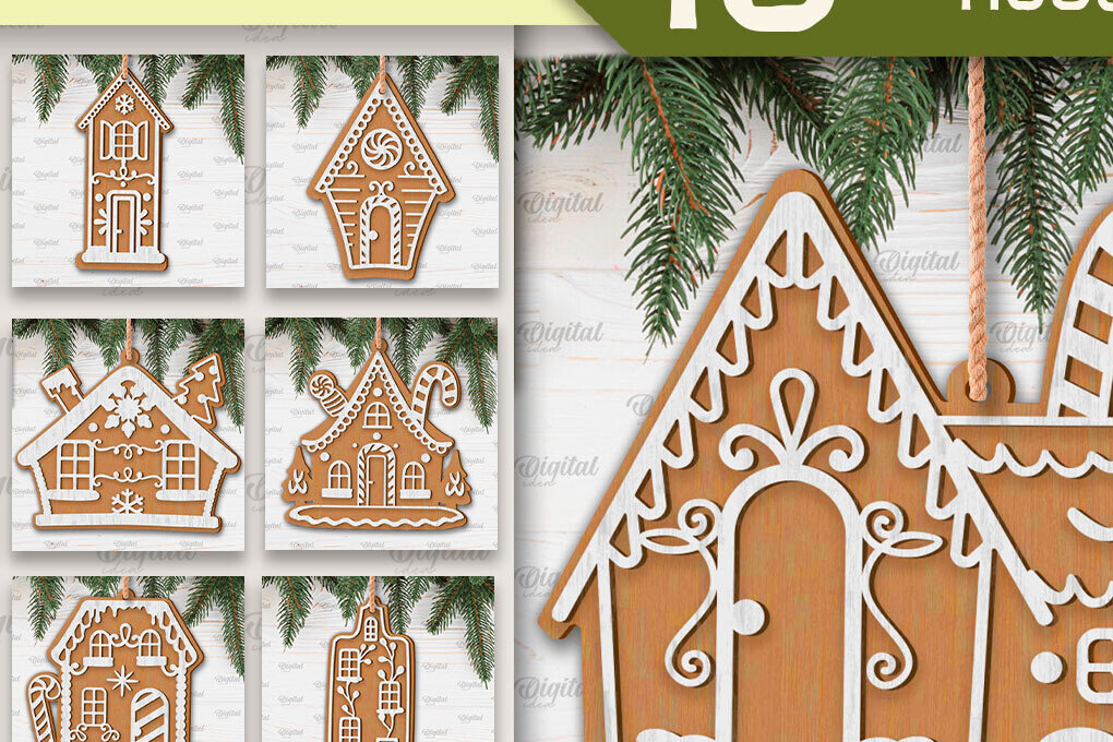 Intra απο ξύλο plywood 3mm-4mm πάχος - Πακέτο κοπής με λέιζερ Gingerbread Houses Δίασταση 30x20 cm INTRAFABR-102463988