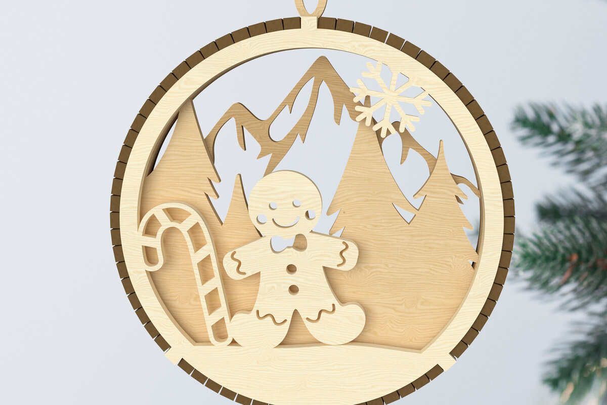 Σετ των 3 Intra απο ξύλο plywood 3mm-4mm πάχος - Στολίδι με μελόψωμο και ζαχαροκάλαμο Δίασταση 6x6 cm INTRAFABR-107963669