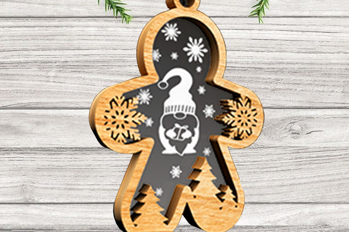 Σετ των 3 Intra απο ξύλο plywood 3mm-4mm πάχος - Χριστουγεννιάτικο στολίδι Gingerbread Man Δίασταση 5x3 cm INTRAFABR-81931777