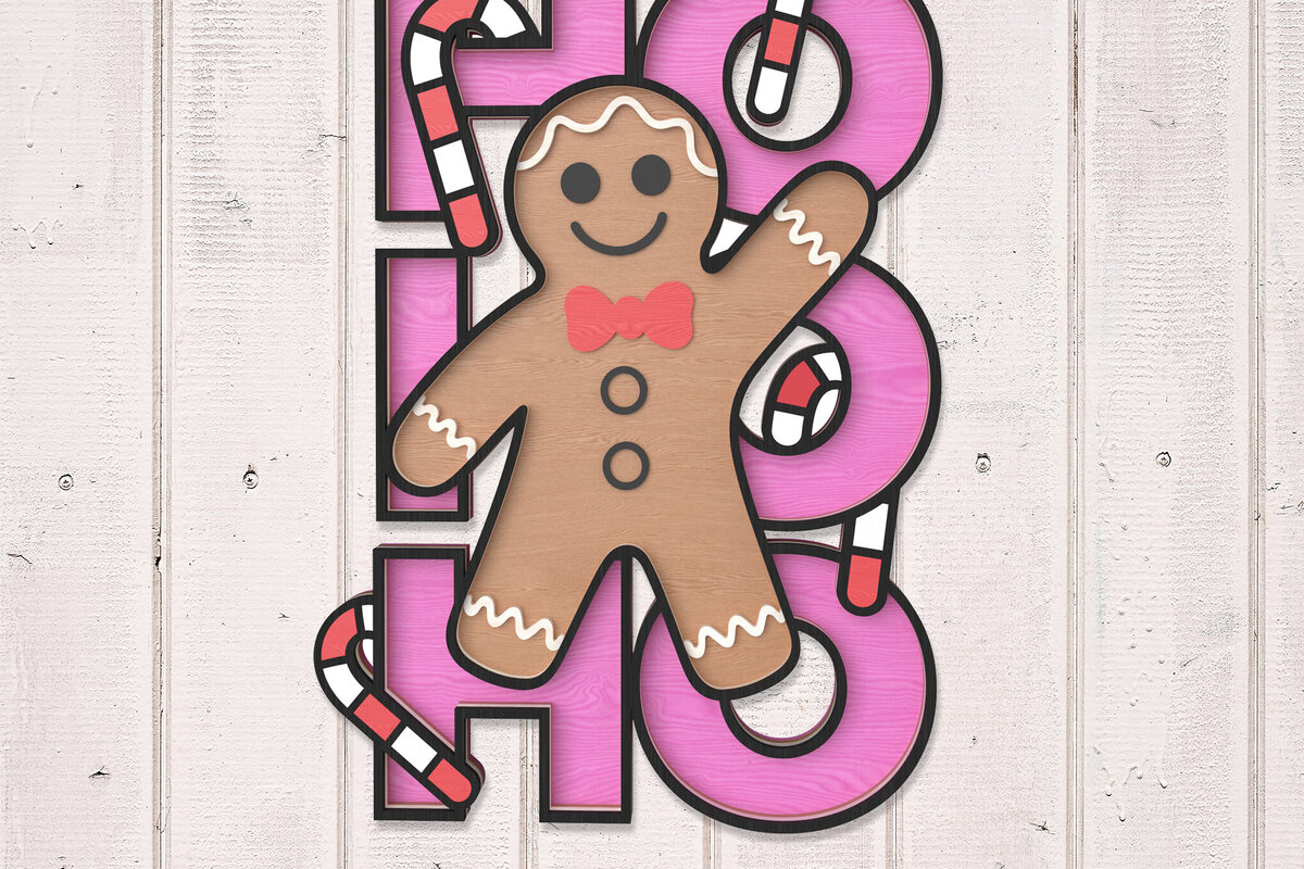 Intra απο ξύλο plywood 3mm-4mm πάχος - Gingerbread Man HO HO HO Sign Laser Cut Δίασταση 30x20 cm INTRAFABR-106853543