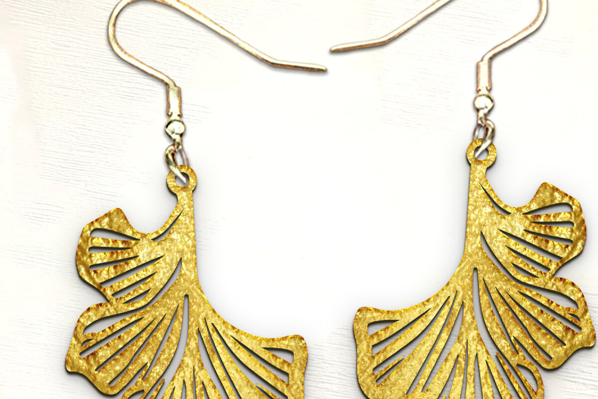 Σετ των 3 Intra απο ξύλο plywood 3mm-4mm πάχος - Σκουλαρίκια Ginko Leaf Cut Laser. Δίασταση 3x3 cm INTRAFABR-121156839