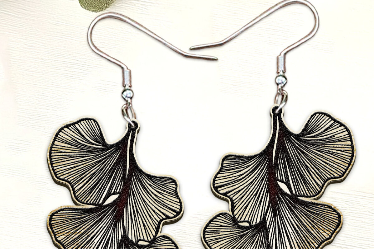 Σετ των 3 Intra απο ξύλο plywood 3mm-4mm πάχος - Σκουλαρίκια Ginko Leaf Cut Laser. Δίασταση 3x3 cm INTRAFABR-121136846