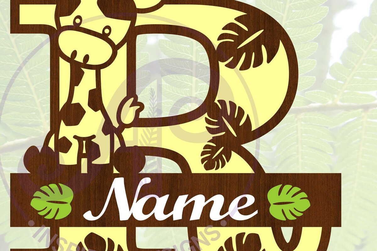 Intra απο ξύλο plywood 3mm-4mm πάχος - Giraffe Capital R Μονόγραμμα  Δίασταση 30x20 cm INTRAFABR-69377396