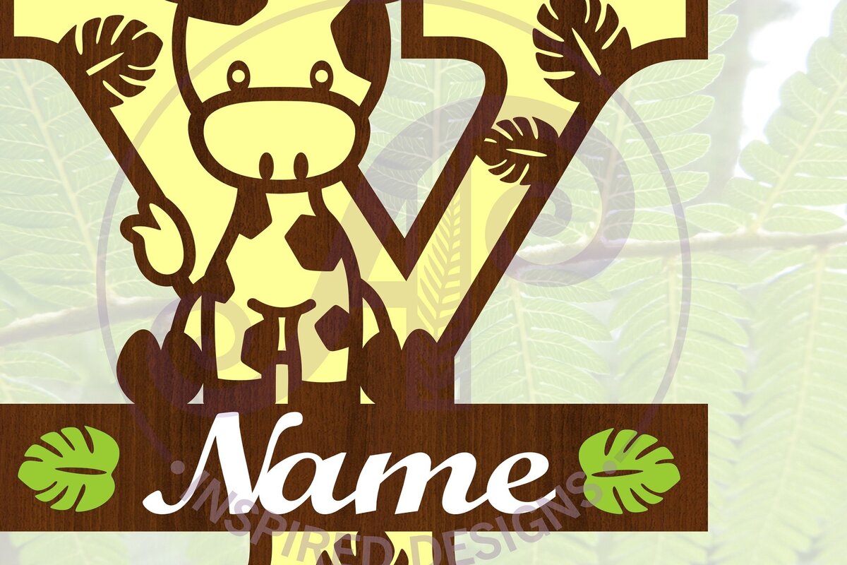 Intra απο ξύλο plywood 3mm-4mm πάχος - Μονόγραμμα  με κεφαλαίο Y της καμηλοπάρδαλης Δίασταση 30x20 cm INTRAFABR-69377572