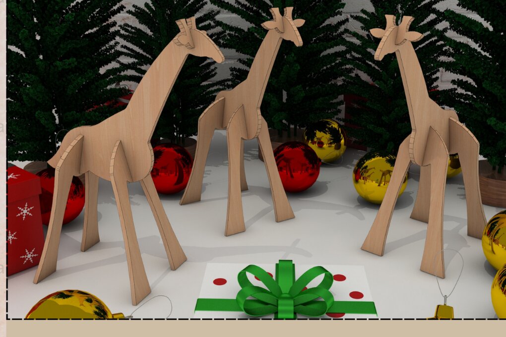 Σετ των 3 Intra απο ξύλο plywood 3mm-4mm πάχος - Πρότυπο κοπής καμηλοπάρδαλης 136 Δίασταση 4x4 cm INTRAFABR-118107120