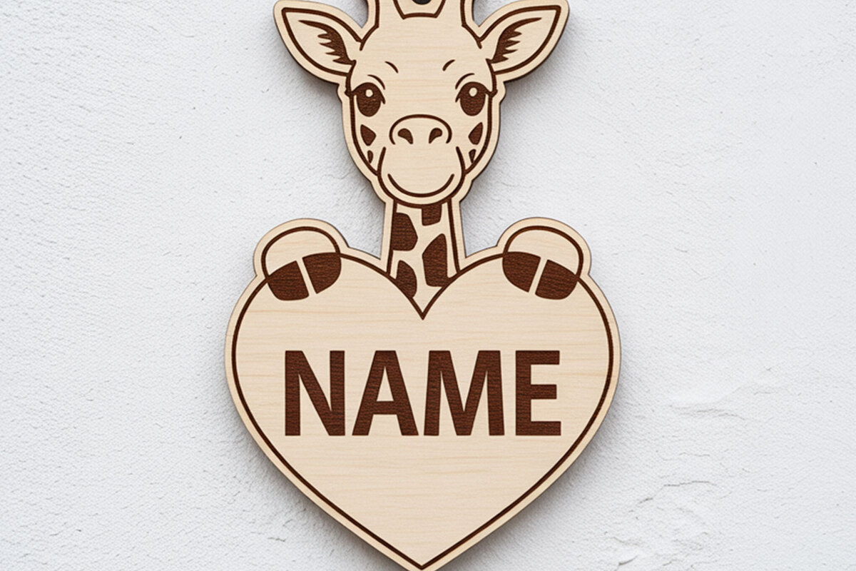 Σετ των 3 Intra απο ξύλο plywood 3mm-4mm πάχος - Giraffe Heart Name Keychain  Δίασταση 4x4 cm INTRAFABR-122895871