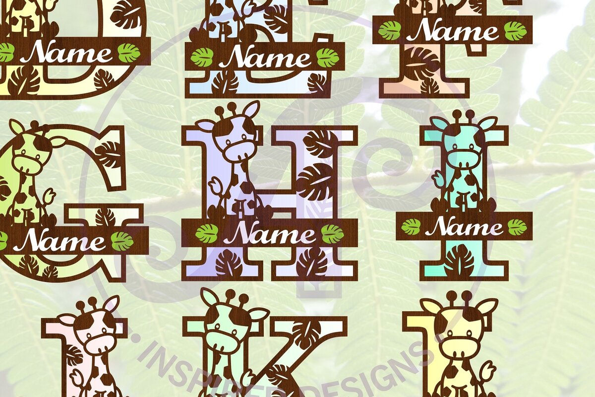 Σετ των 2 Intra απο ξύλο plywood 3mm-4mm πάχος - Αρχεία  δέσμης γραμμάτων μονογράμματος Giraffe Δίασταση 30x20 cm INTRAFABR-69367422