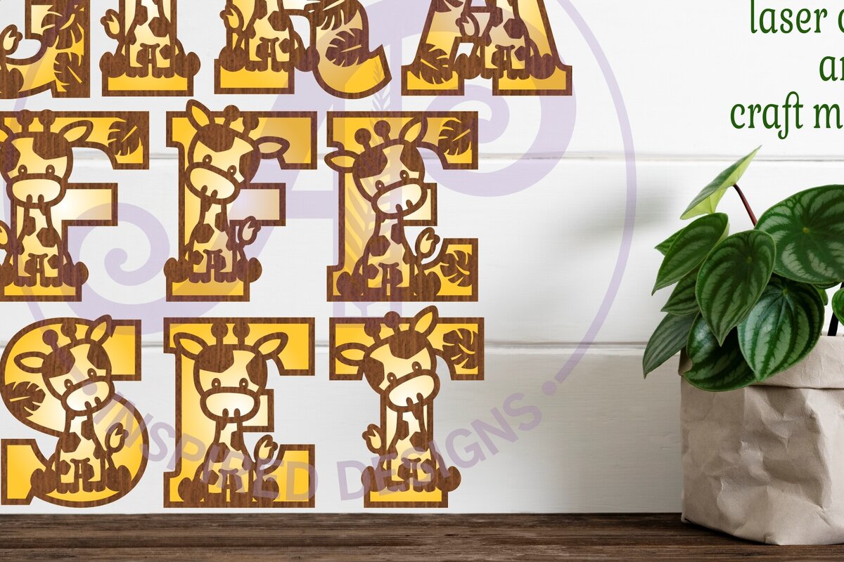 Intra απο ξύλο plywood 3mm-4mm πάχος - Giraffe Name Letters Alphabet Σετ X 45 Δίασταση 30x20 cm INTRAFABR-91466522