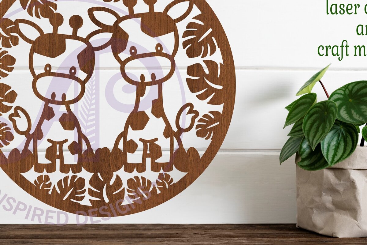 Intra απο ξύλο plywood 3mm-4mm πάχος - Επιγραφή τοίχου Giraffes,  . Διάνυσμα Δίασταση 40x50 cm INTRAFABR-79111378