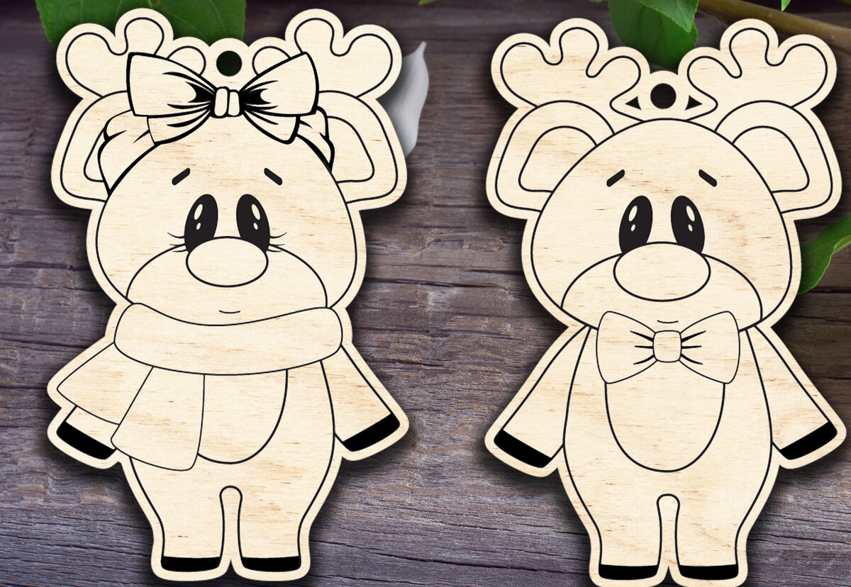 Σετ των 3 Intra απο ξύλο plywood 3mm-4mm πάχος - Στολίδια από τάρανδο για κορίτσι και αγόρι Δίασταση 6x6 cm INTRAFABR-29977823