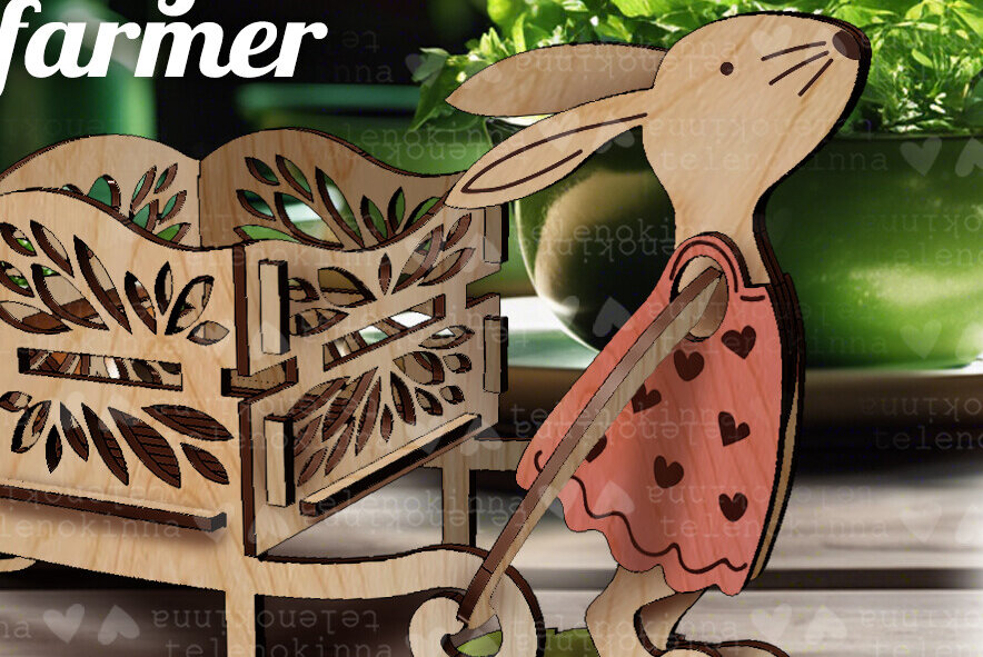 Σετ των 2 Intra απο ξύλο plywood 3mm-4mm πάχος - Κορίτσι Κουνελάκι Αγρότης| Πασχαλινή διακόσμηση Δίασταση 15x15 cm INTRAFABR-114419098