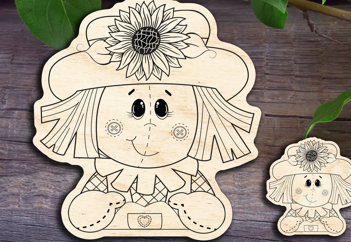 Σετ των 2 Intra απο ξύλο plywood 3mm-4mm πάχος - Κορίτσι Σκιάχτρο V2 Δίασταση 20x20 cm INTRAFABR-30241410