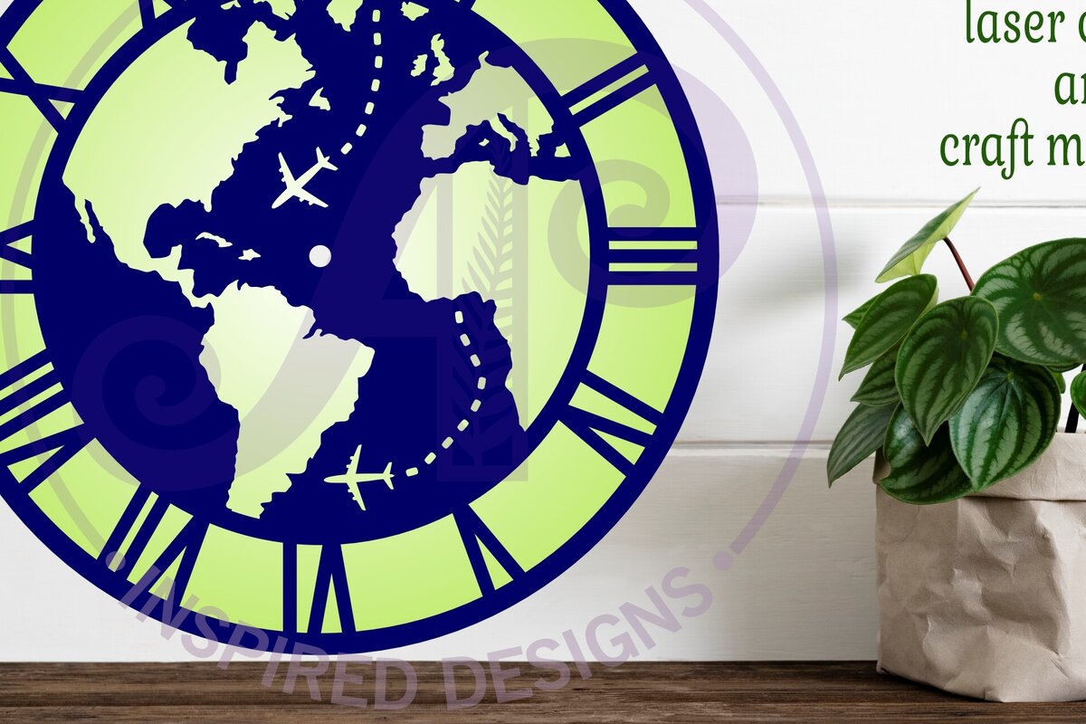 Intra απο ξύλο plywood 3mm-4mm πάχος - Globe Wall Clock Files Cut Laser,  Δίασταση 30x20 cm INTRAFABR-97050188
