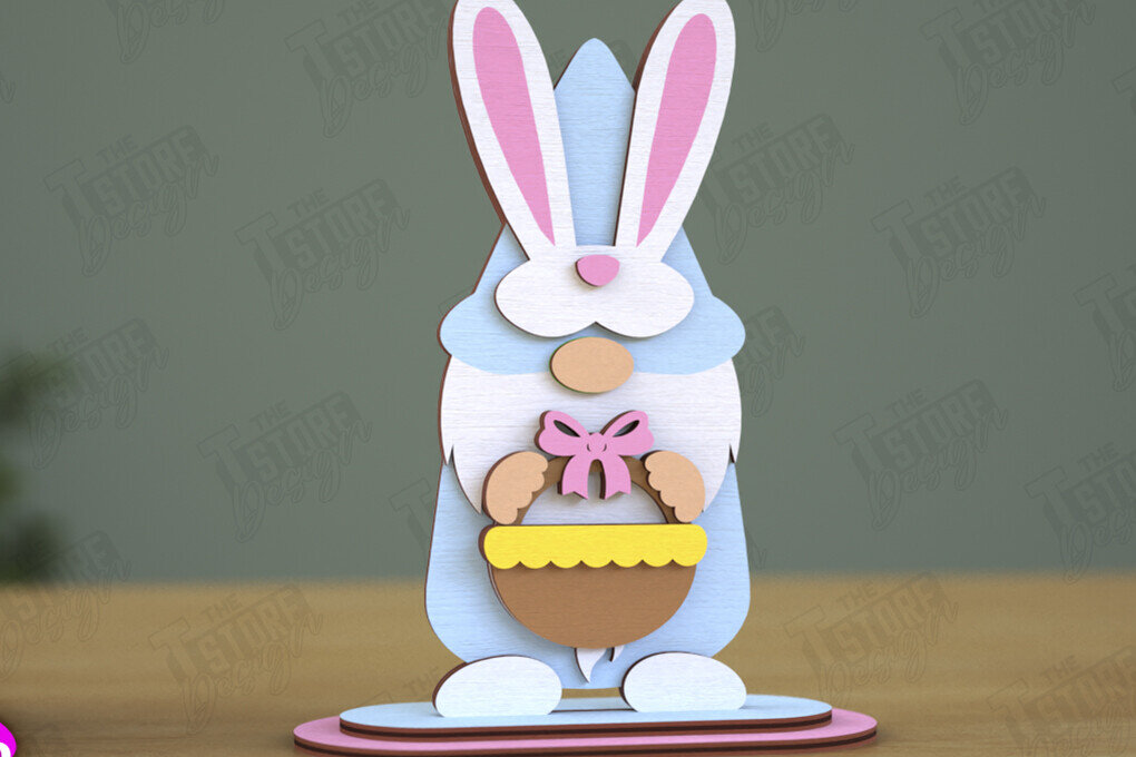 Σετ των 2 Intra απο ξύλο plywood 3mm-4mm πάχος - Gnome Bunny Πάσχα | Πασχαλινό λαγουδάκι | CNC Δίασταση 15x15 cm INTRAFABR-118346257