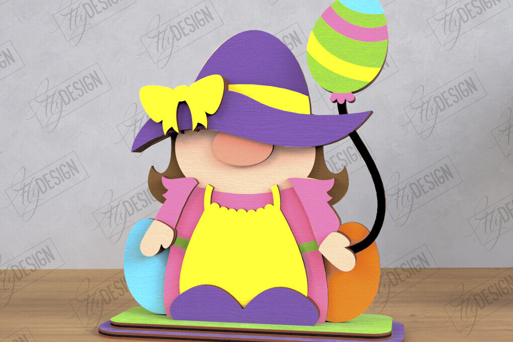 Σετ των 2 Intra απο ξύλο plywood 3mm-4mm πάχος - Gnome Bunny Πάσχα | Πασχαλινό λαγουδάκι | CNC Δίασταση 15x15 cm INTRAFABR-118346860