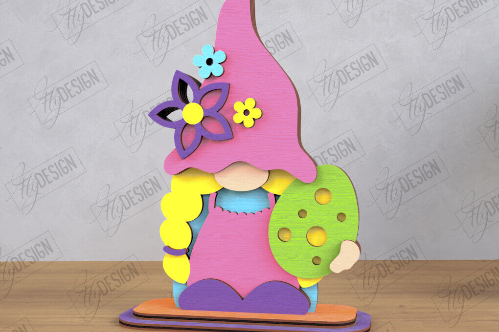 Σετ των 2 Intra απο ξύλο plywood 3mm-4mm πάχος - Gnome Bunny Πάσχα | Πασχαλινό λαγουδάκι | CNC Δίασταση 15x15 cm INTRAFABR-118346863